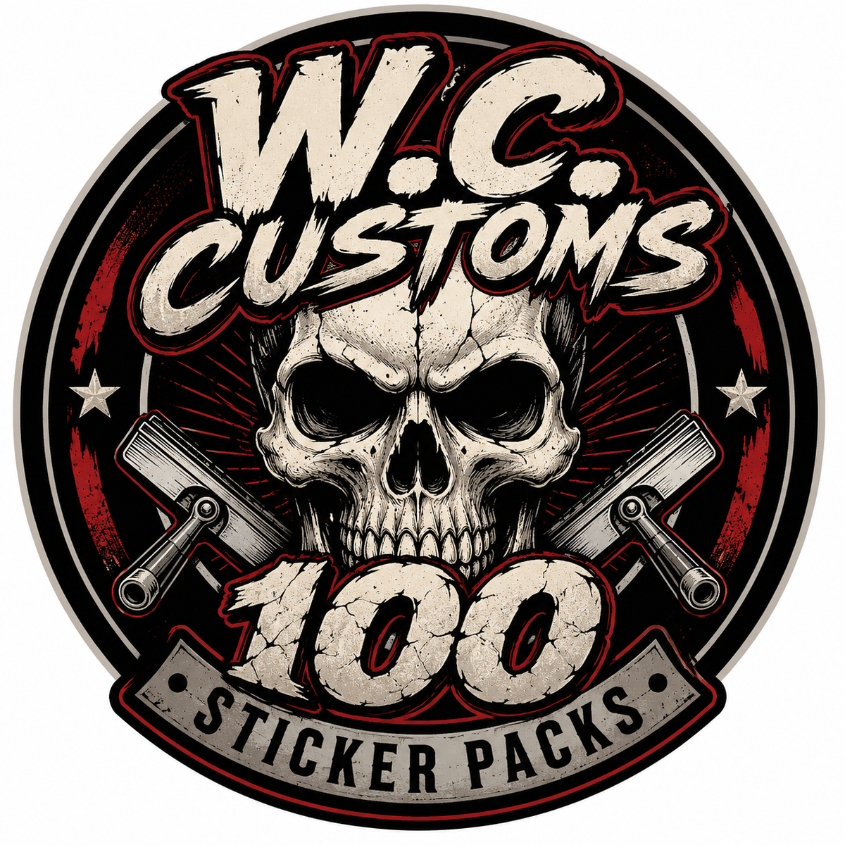 100 Assorted Custom Glossy Vinyl Stickers Skull themed